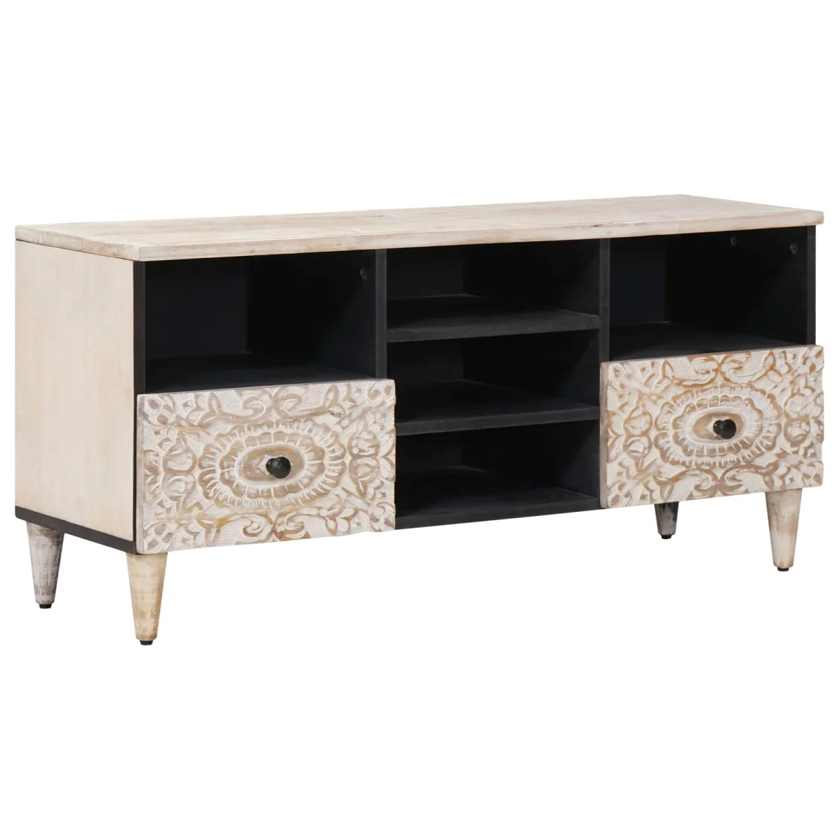 TV szekrény fiókkal Fehér 100 x 33,5 x 46 cm Tömör Mangófát