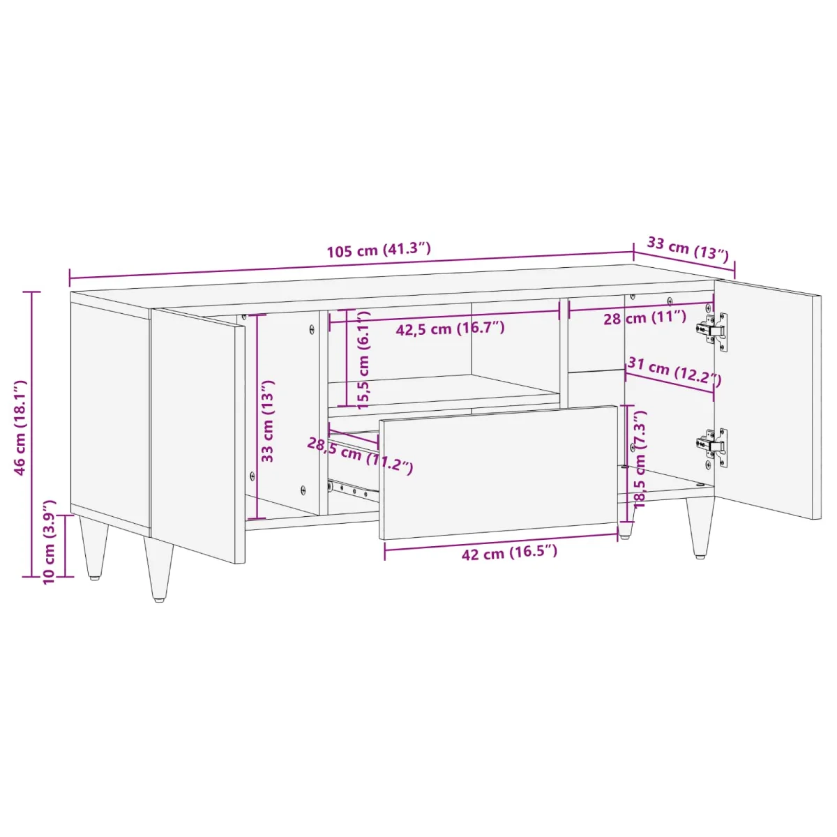 Tároló szekrények Sokszínű 105 x 33,5 x 46 cm Tömör Mangófát