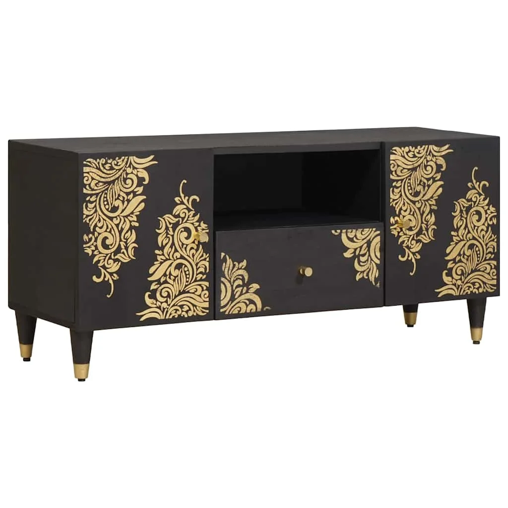 TV szekrény fiókkal Fekete 105 x 33 x 46 cm Tömör Mangófát