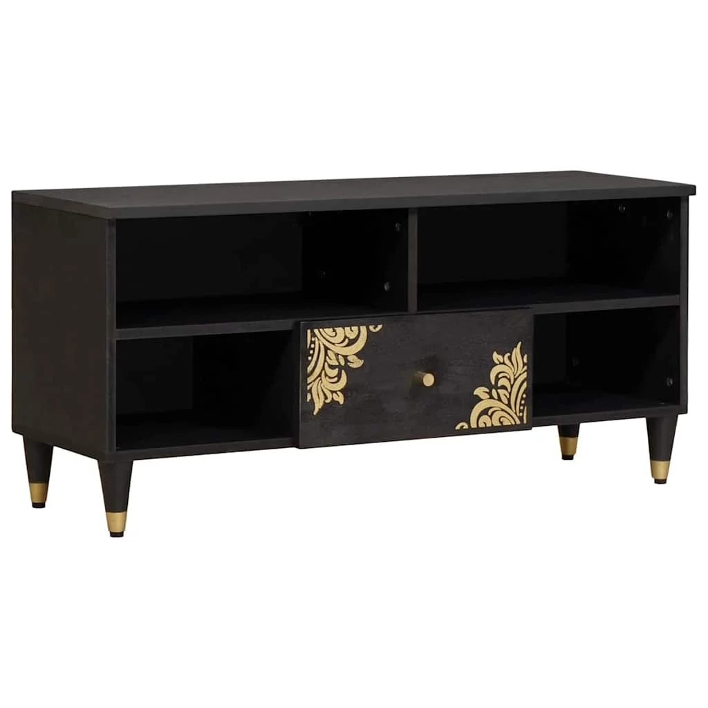 TV szekrény fiókkal Fekete 100 x 33 x 46 cm Tömör Mangófát