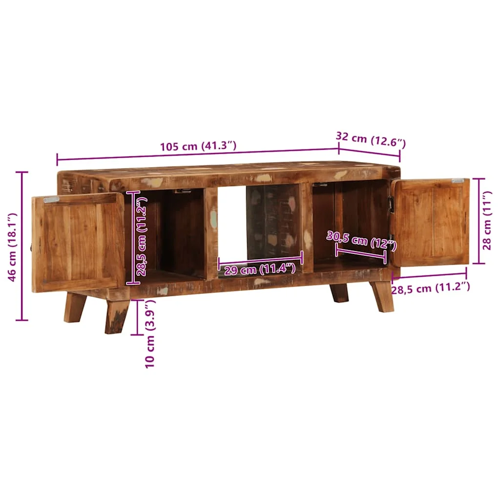 Tömör újrahasznosított fa TV-szekrény 105x46x32 cm