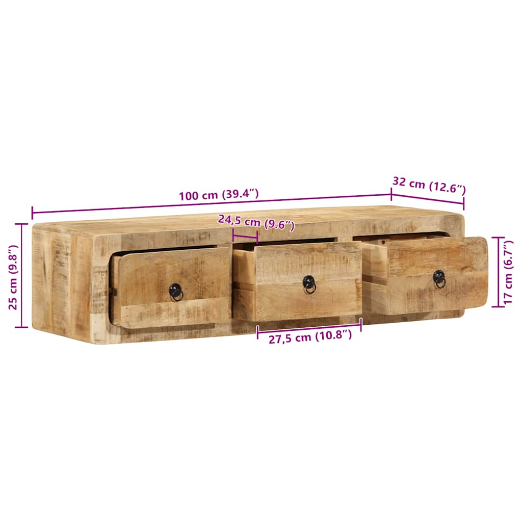 Tömör nyers mangófa falra szerelhető TV-szekrény 100x32x25 cm