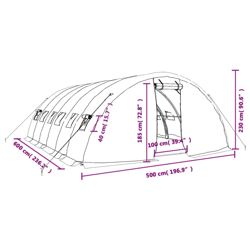 Zöld acélvázas melegház 30 m² 6 x 5 x 2,3 m