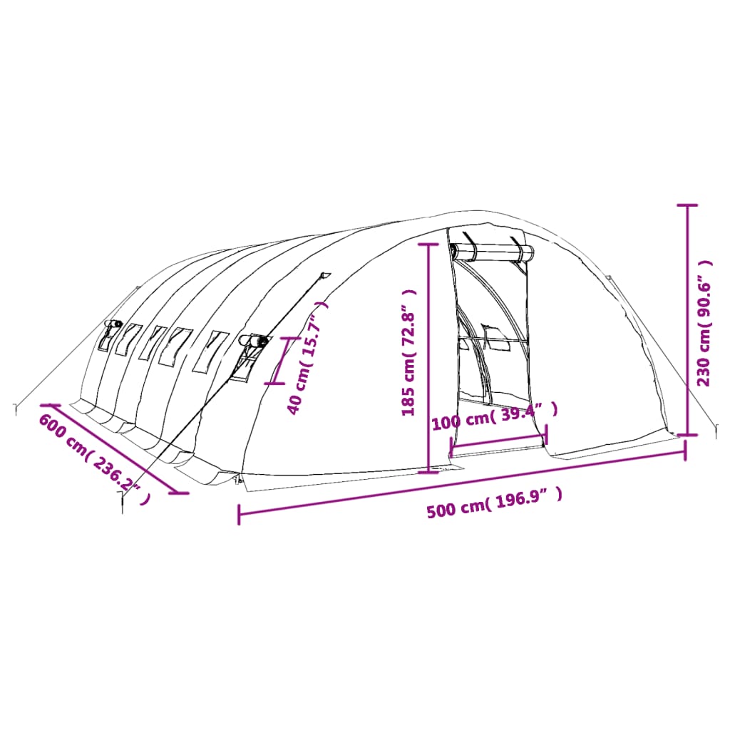 Fehér acélvázas melegház 30 m² 6 x 5 x 2,3 m