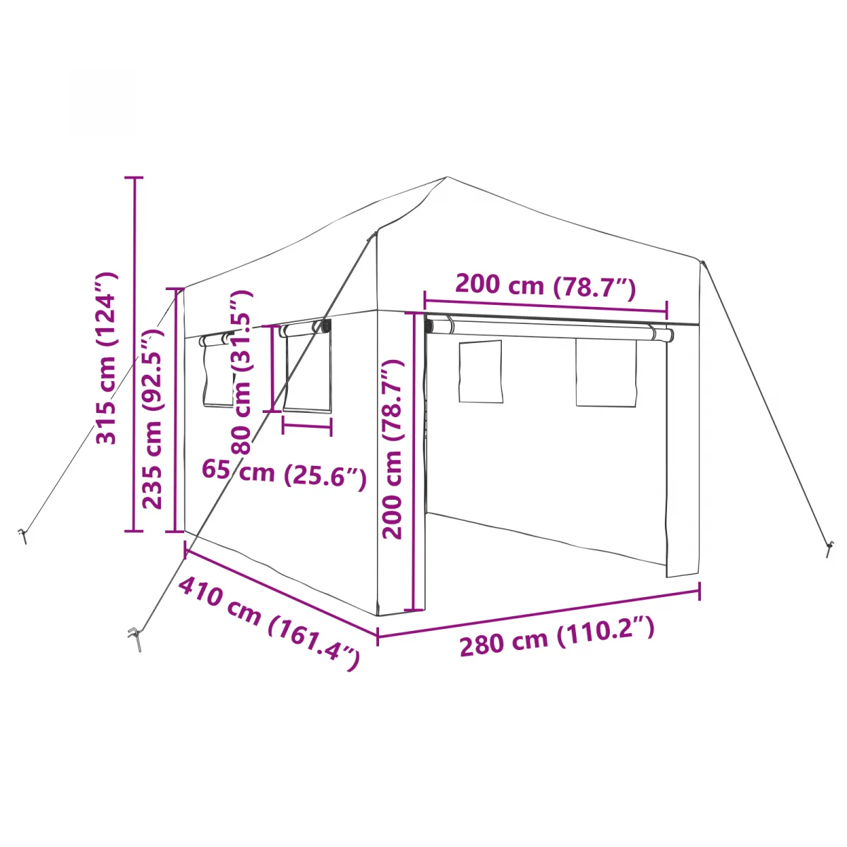 Üvegház Pop-up Vázal tetővel Zöld 280 x 410 x 315 cm Acél