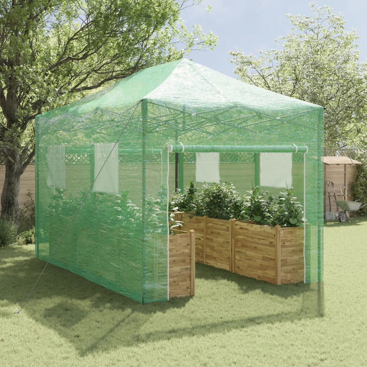 Üvegház Pop-up Vázal tetővel Zöld 280 x 410 x 315 cm Acél