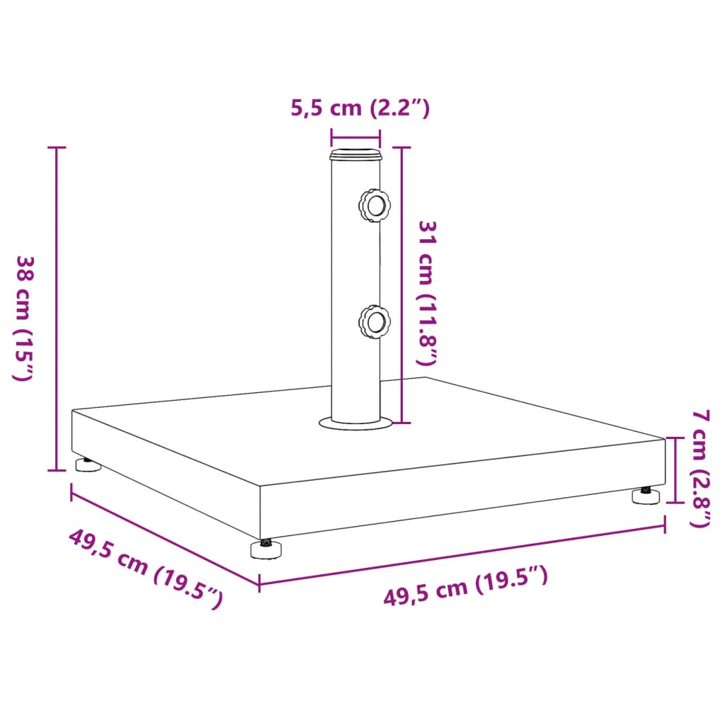 Négyzet alakú napernyőtalp Ø32/38/48 mm-es rúdhoz 28 kg