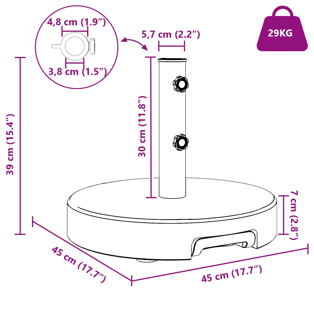 Kerek Napernyő Alap Kerekekkel Szürke Gránit 29 kg Kerek