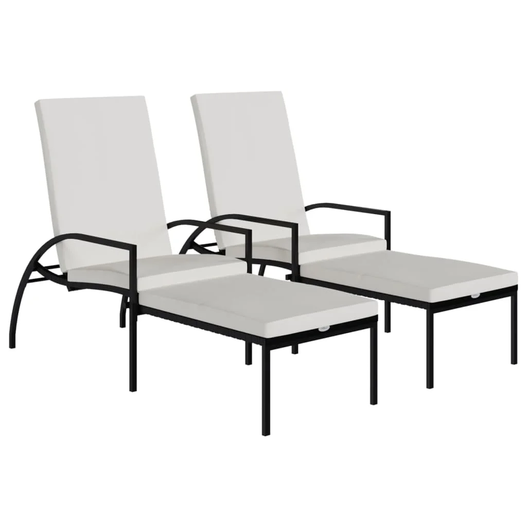 2 db fekete polyrattan napozóágy lábtartóval