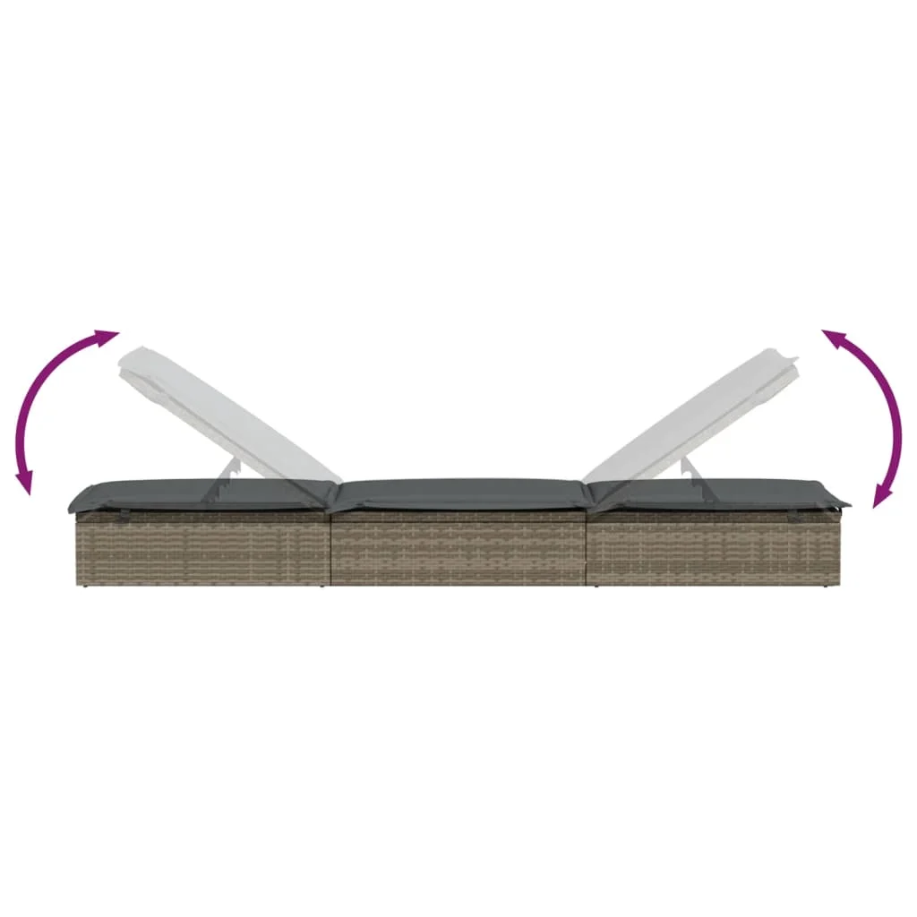 1 db szürke polyrattan napozóágy párnával 201 x 55 x 62 cm