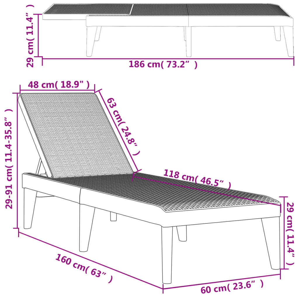 Fehér PP napozóágy 186 x 60 x 29 cm