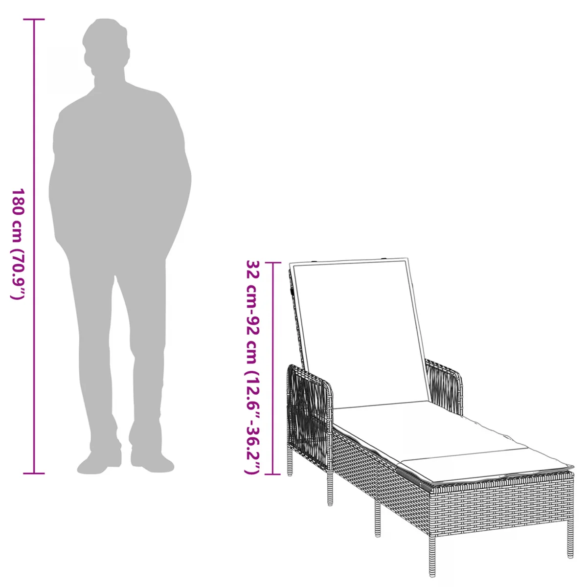 Napozóágy Szürke és sötét szürke PE Rattan 157 x 55 x 92 cm