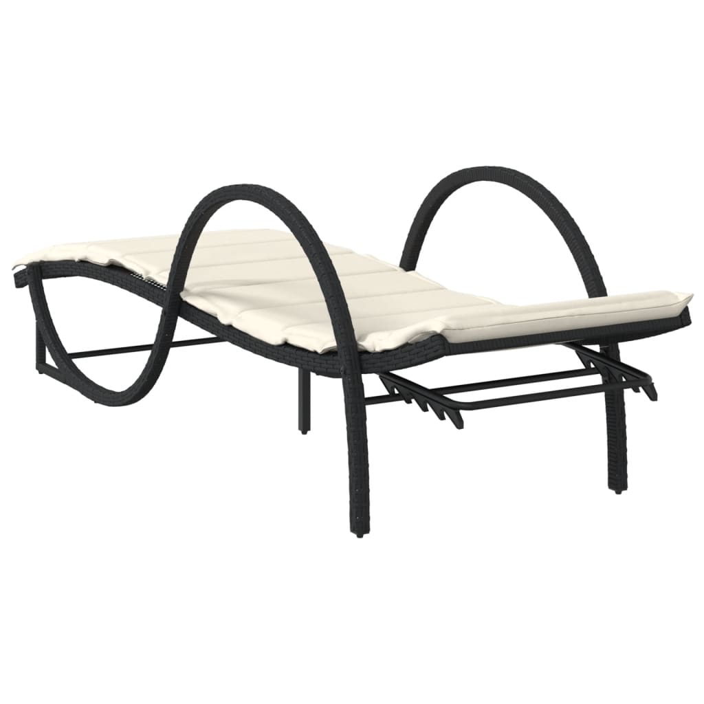 Fekete polyrattan napozóágy párnával 60 x 199 x 42 cm