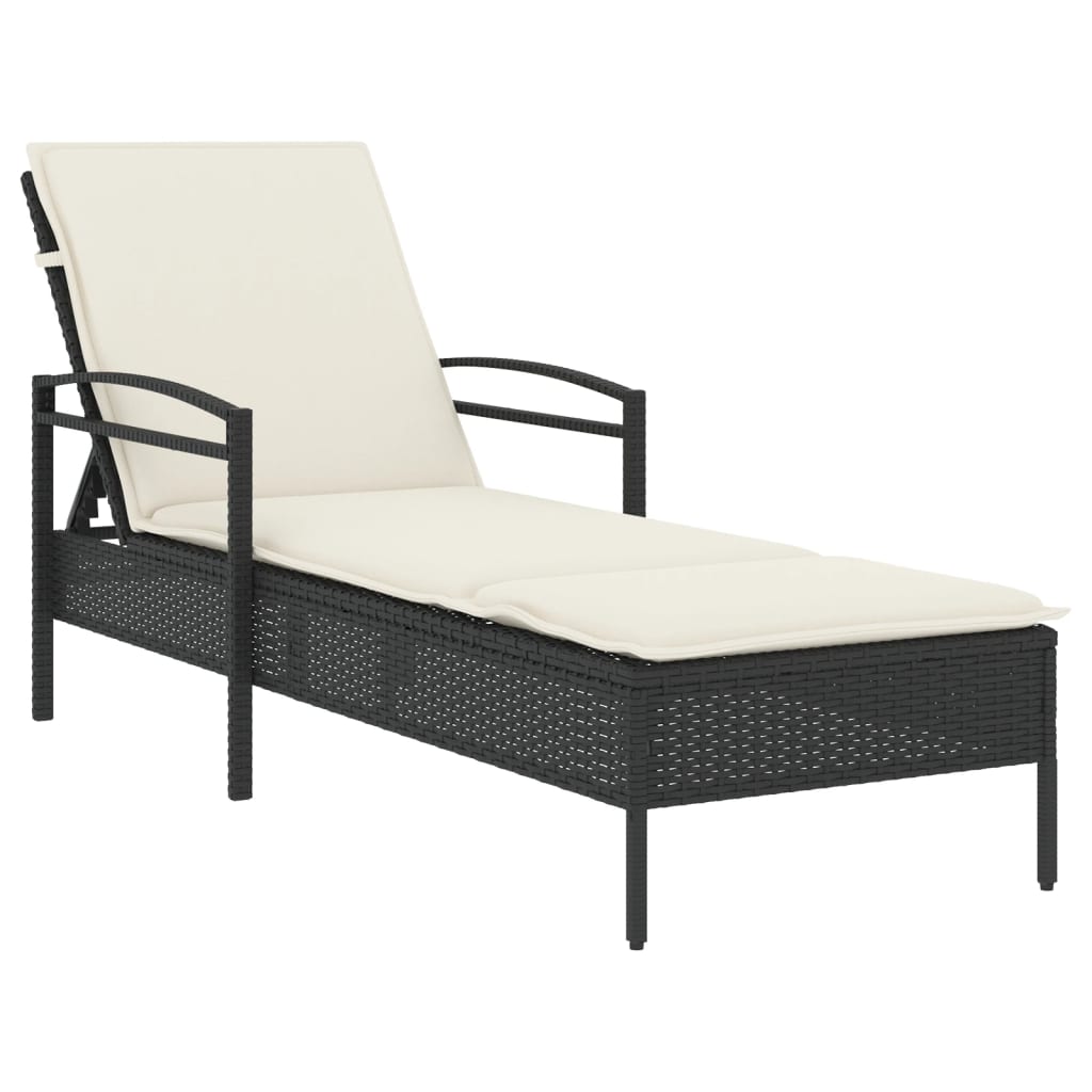 Fekete polyrattan napozóágy párnával 63x200x81 cm