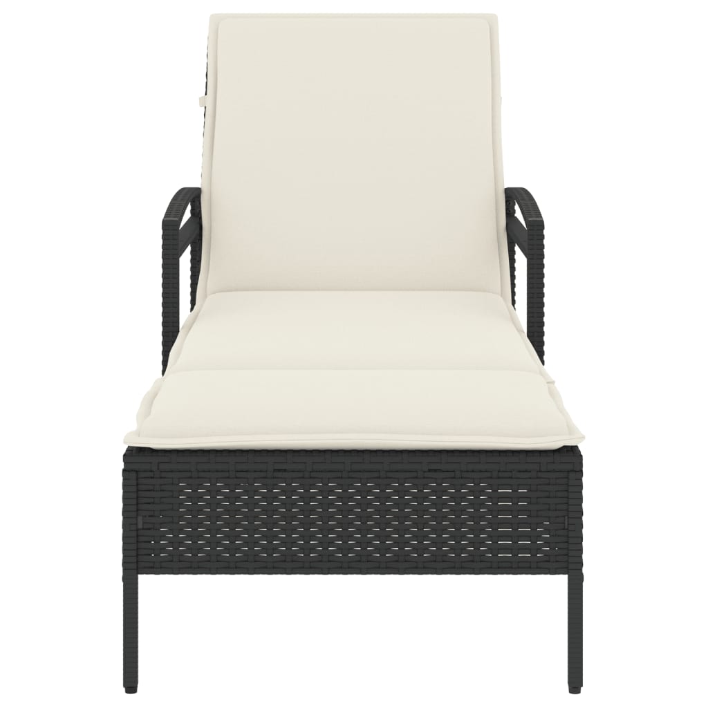 Fekete polyrattan napozóágy párnával 63x200x81 cm