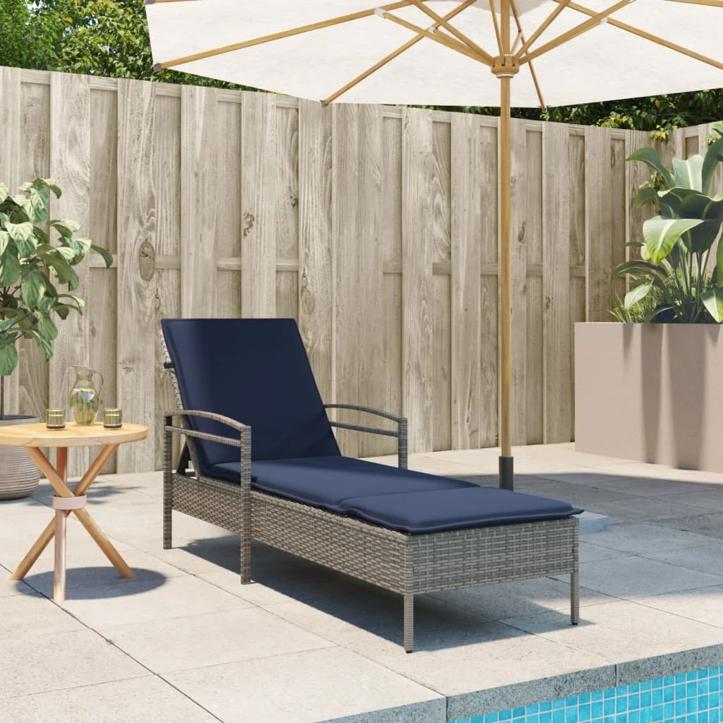 Szürke napozóágy párnával 63 x 200 x 81 cm polyrattan (csak az USA-ban)