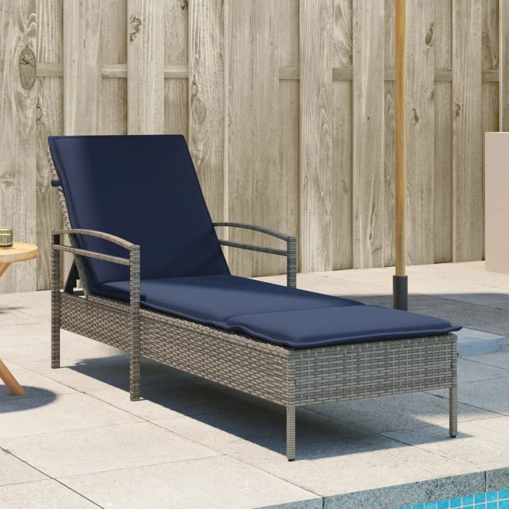 Szürke napozóágy párnával 63 x 200 x 81 cm polyrattan (csak az USA-ban)