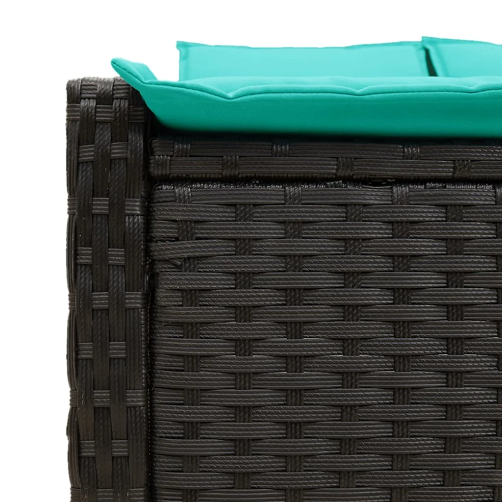 Fekete polyrattan kétszemélyes napozóágy párnákkal