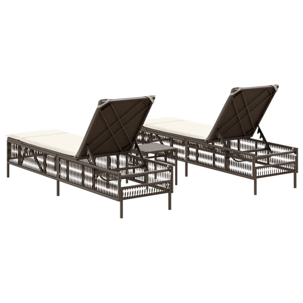 2 db barna polyrattan napozóágy asztallal