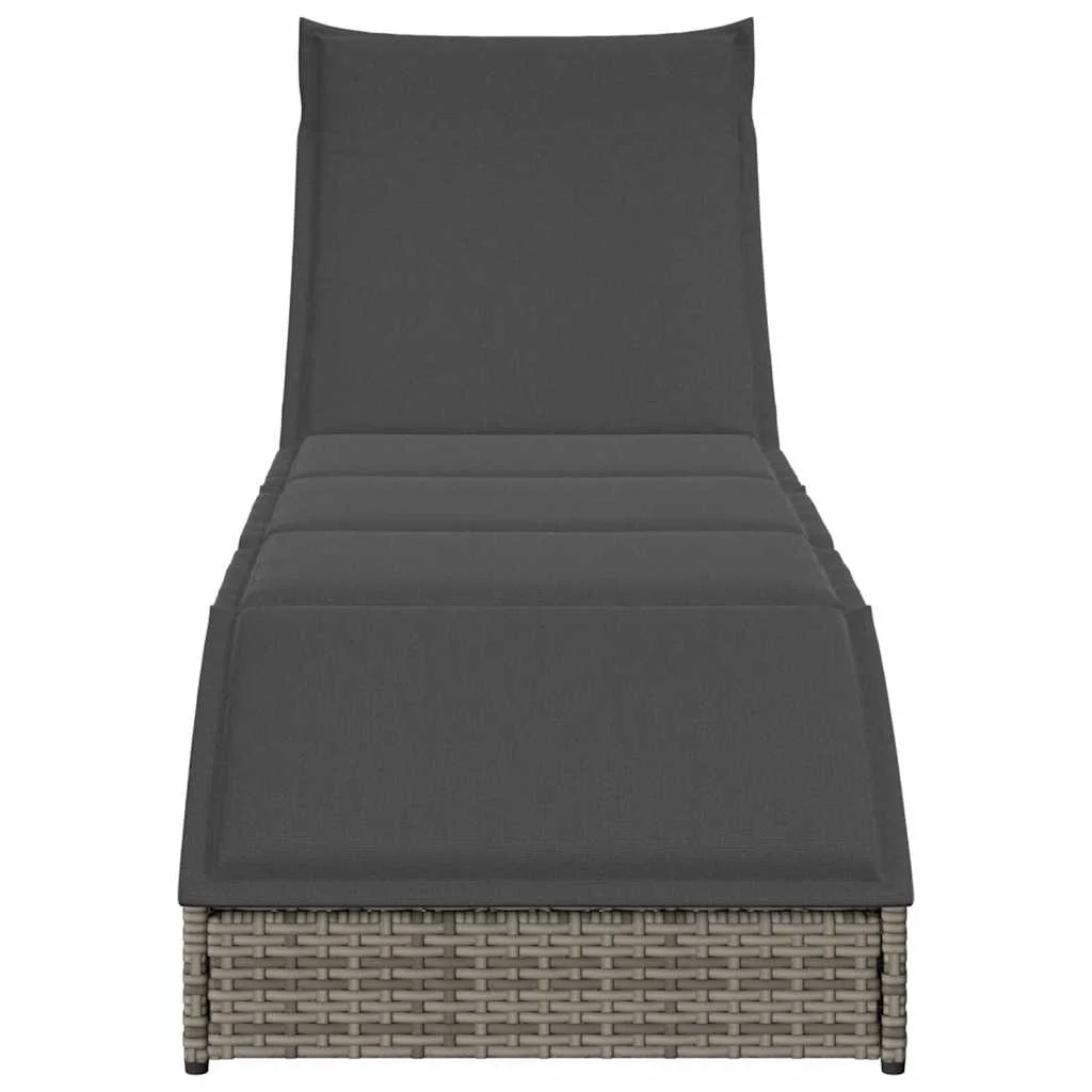 összecsukható napozóágy párnával és tárolóval szürke polyrattan