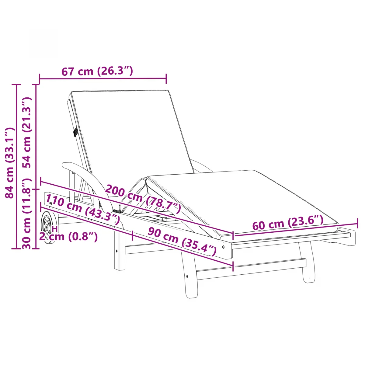 Összecsukható Napozóágy Kerekekkel & Párnával Taupe Tömör Fa Akácia