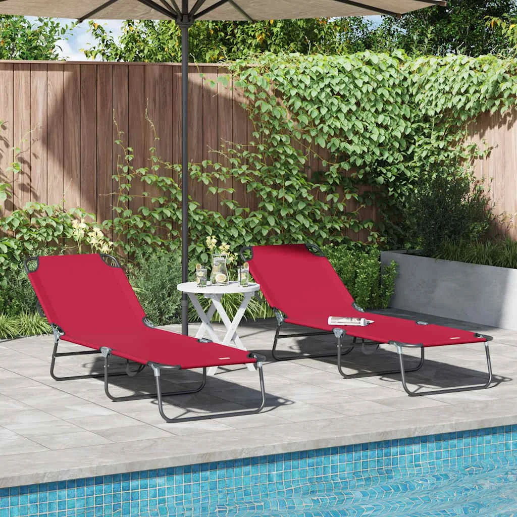Összecsukható nyugágy 2 pcs Piros 56 x 189 x 87cm szövet
