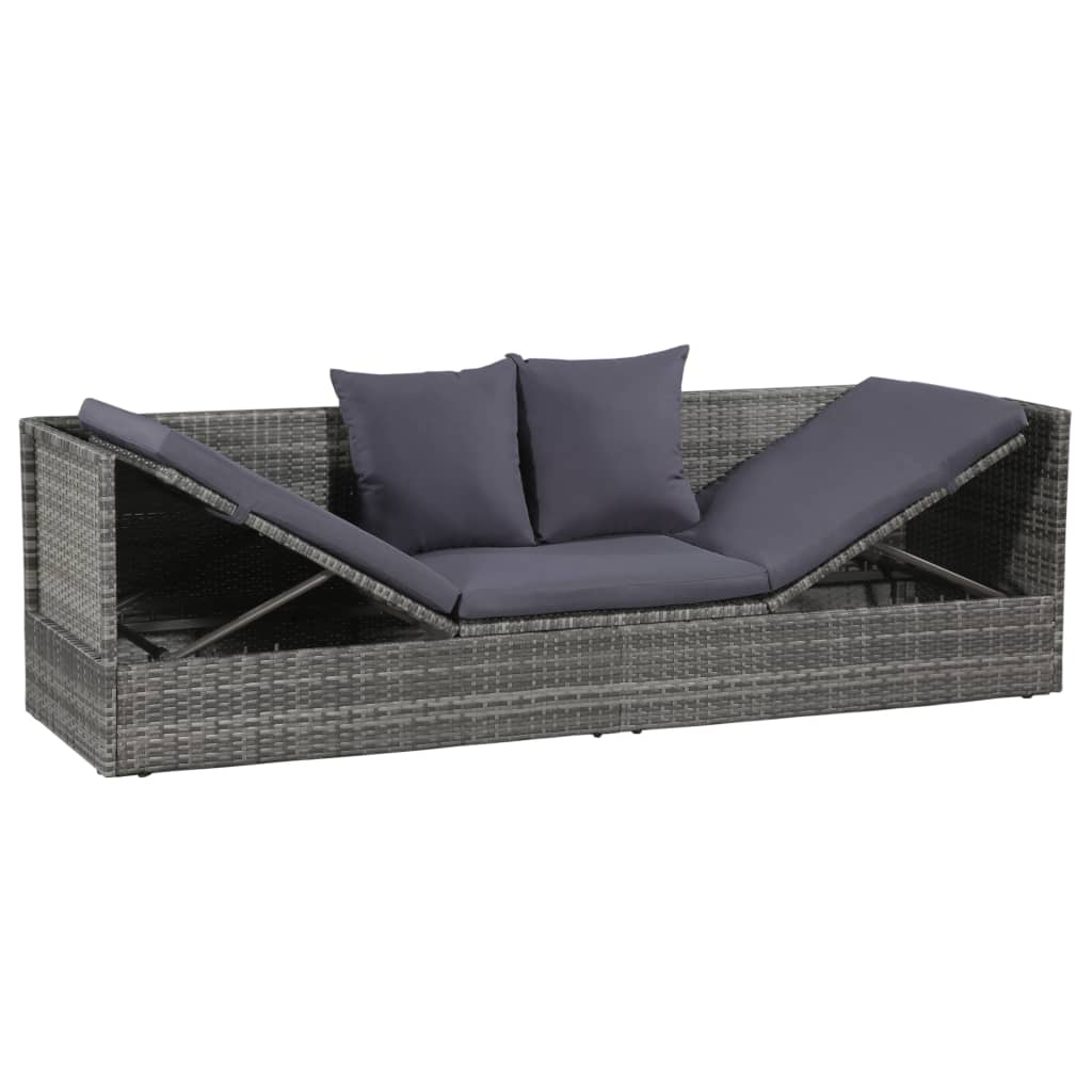 Szürke polyrattan kerti ágy 200 x 60 cm