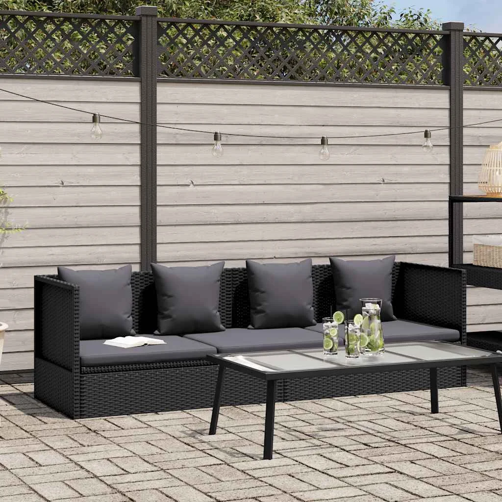 Fekete polyrattan kerti ágy ülő- és hátpárnával