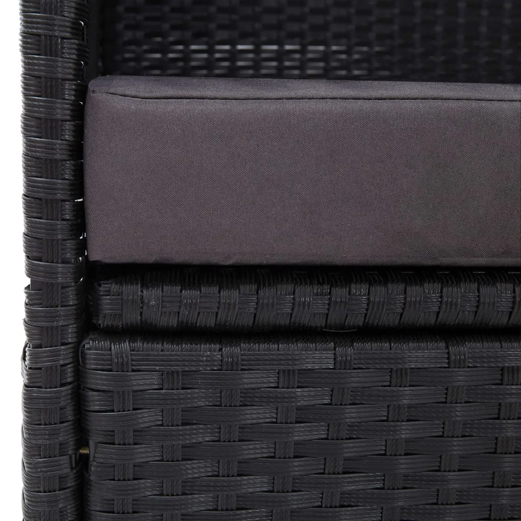 Fekete polyrattan kültéri kanapé napellenzővel