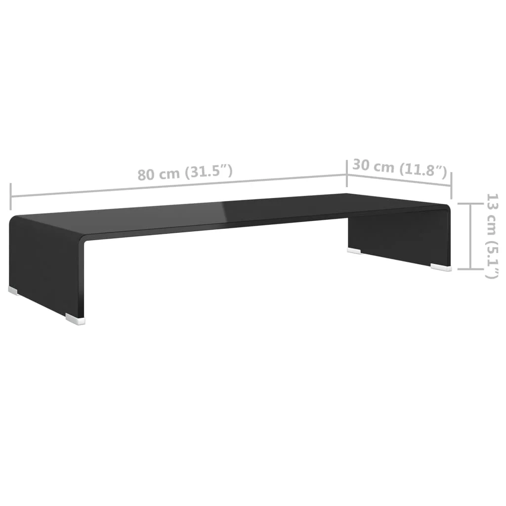 Fekete üveg TV/monitor állvány 80x30x13 cm