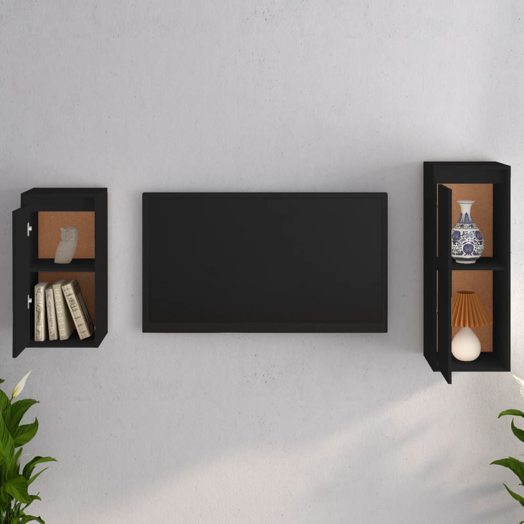 2 darab fekete tömör fenyőfa TV-szekrény