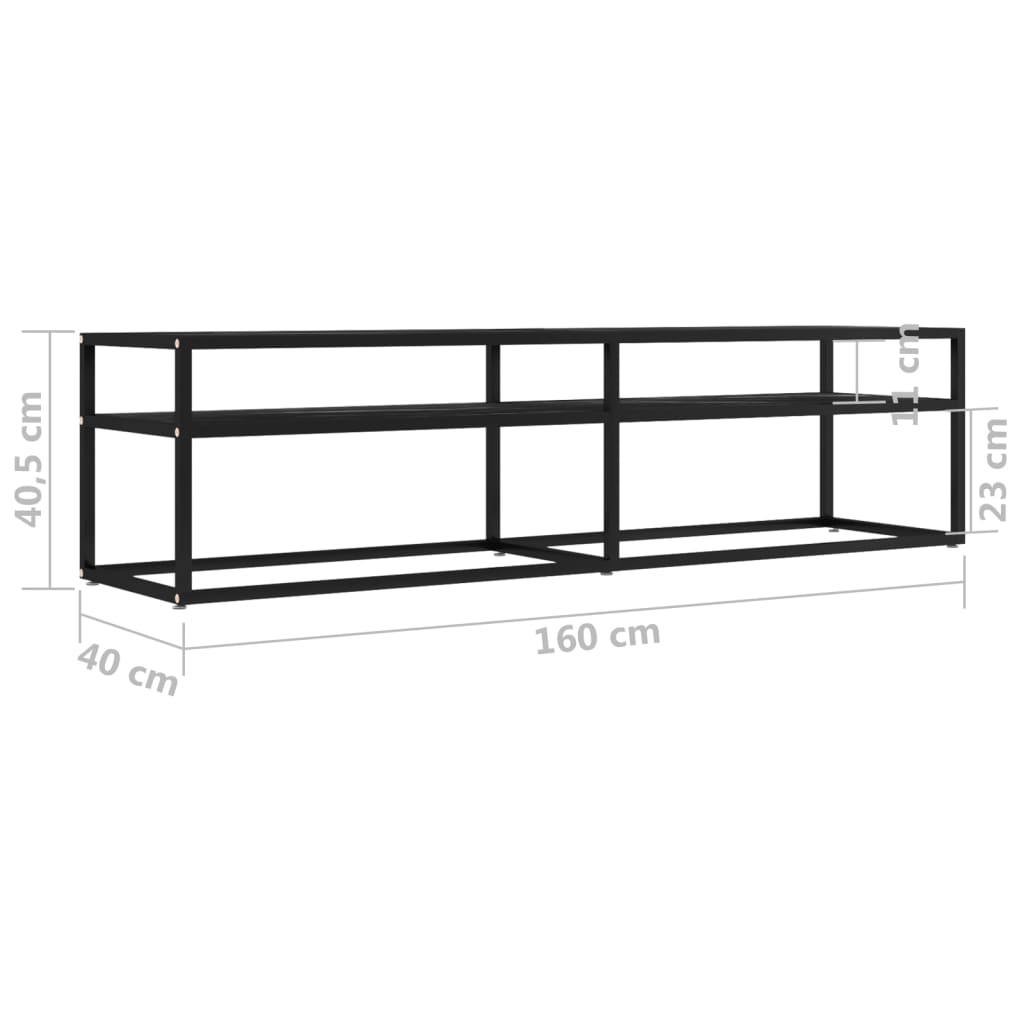 Fekete márvány színű edzett üveg TV-szekrény 160 x 40 x 40,5 cm