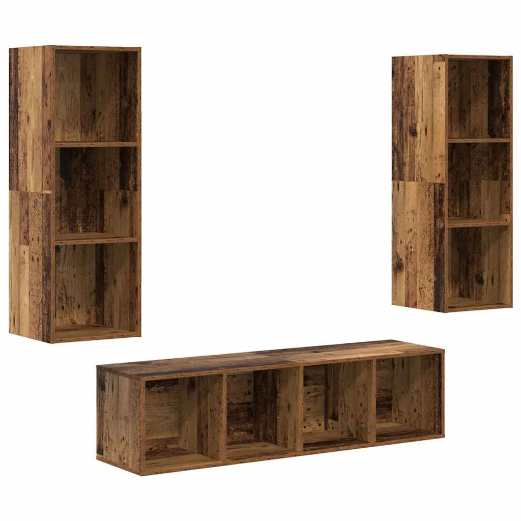 TV Szekrény Szett 3 pcs Régi fa 37 x 37 x 142.5 cm Faanyag