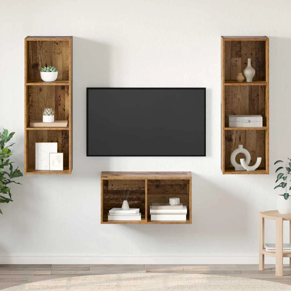 TV Szekrény Szett polcokkal Régi fa 37 x 37 x 107 cm Faanyag