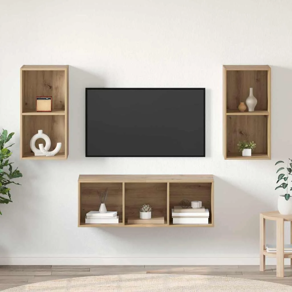 TV Szekrény Szett kézműves tölgy 37 x 37 x 107 cm Faanyag