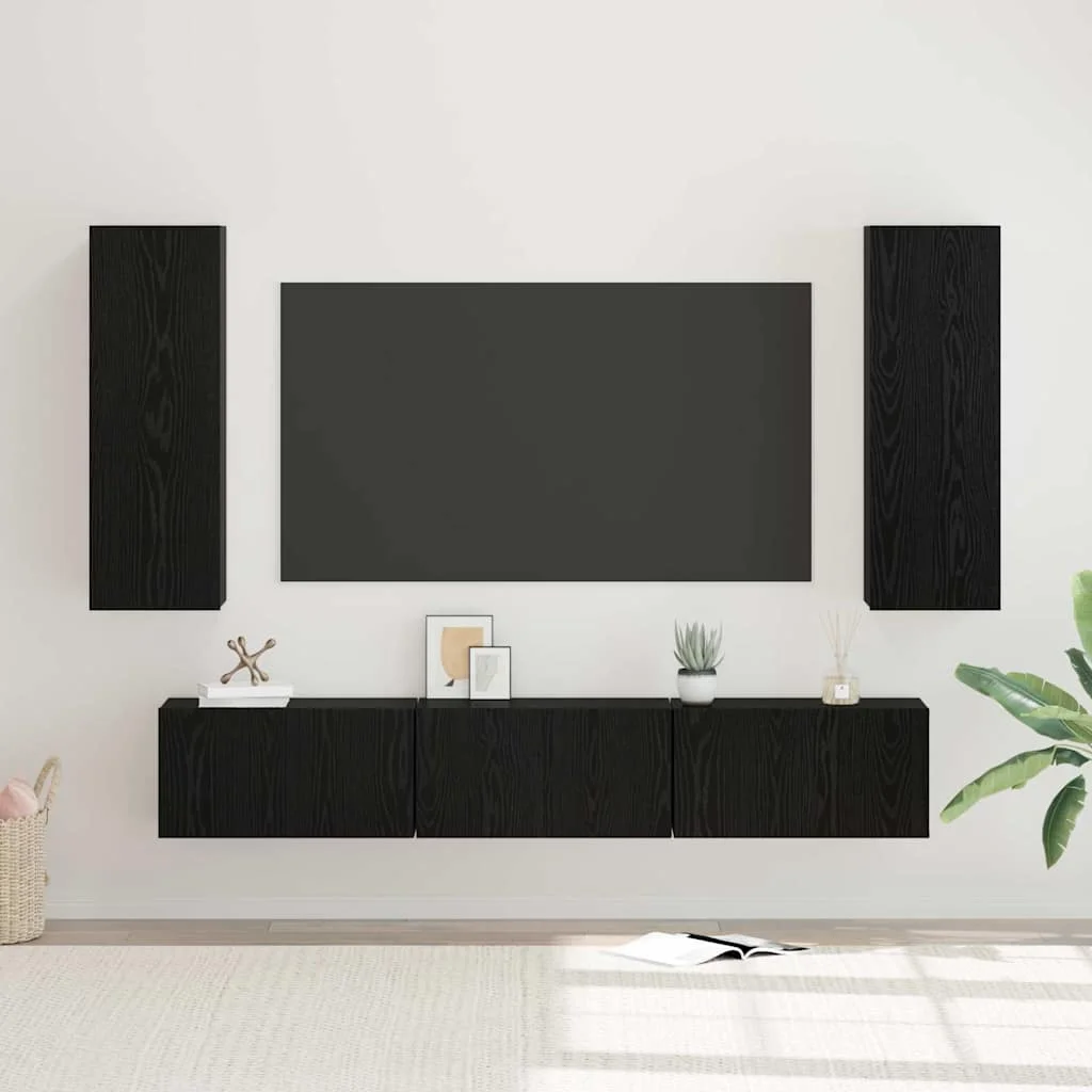 TV szekrény garnitúra 5 pcs Fekete tölgy Faanyag