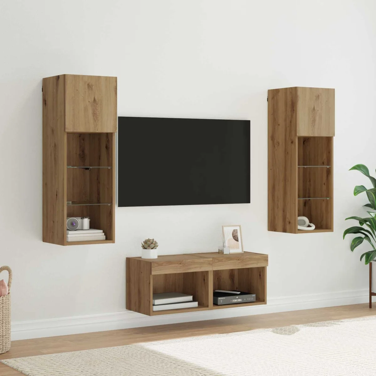 TV Fali Szekrények 4 pcs Fekete tölgy 40 x 30 x 30 cm Faanyag
