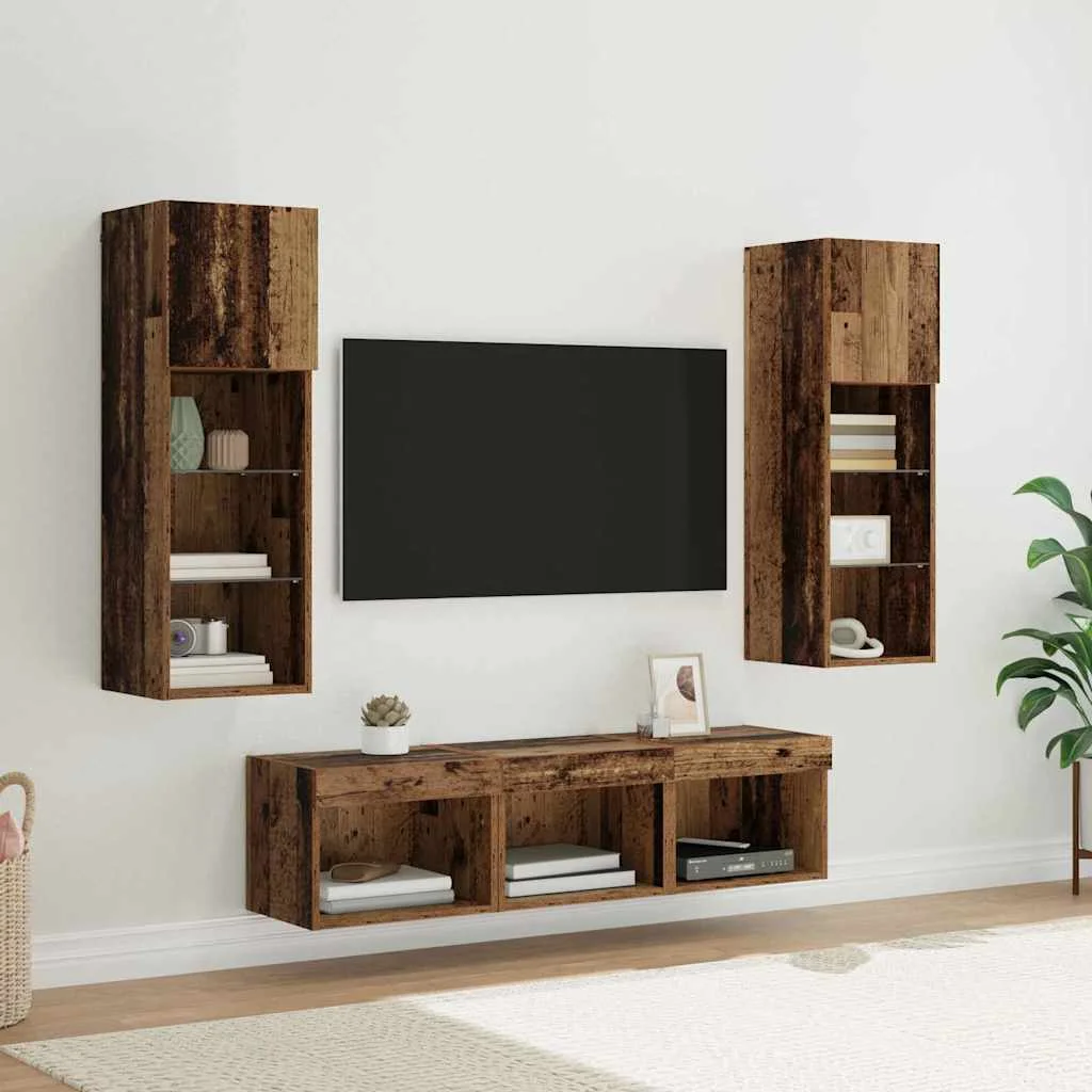 TV Fali Egységek 5 pcs Fekete tölgy 60 x 30 x 30 cm Faanyag