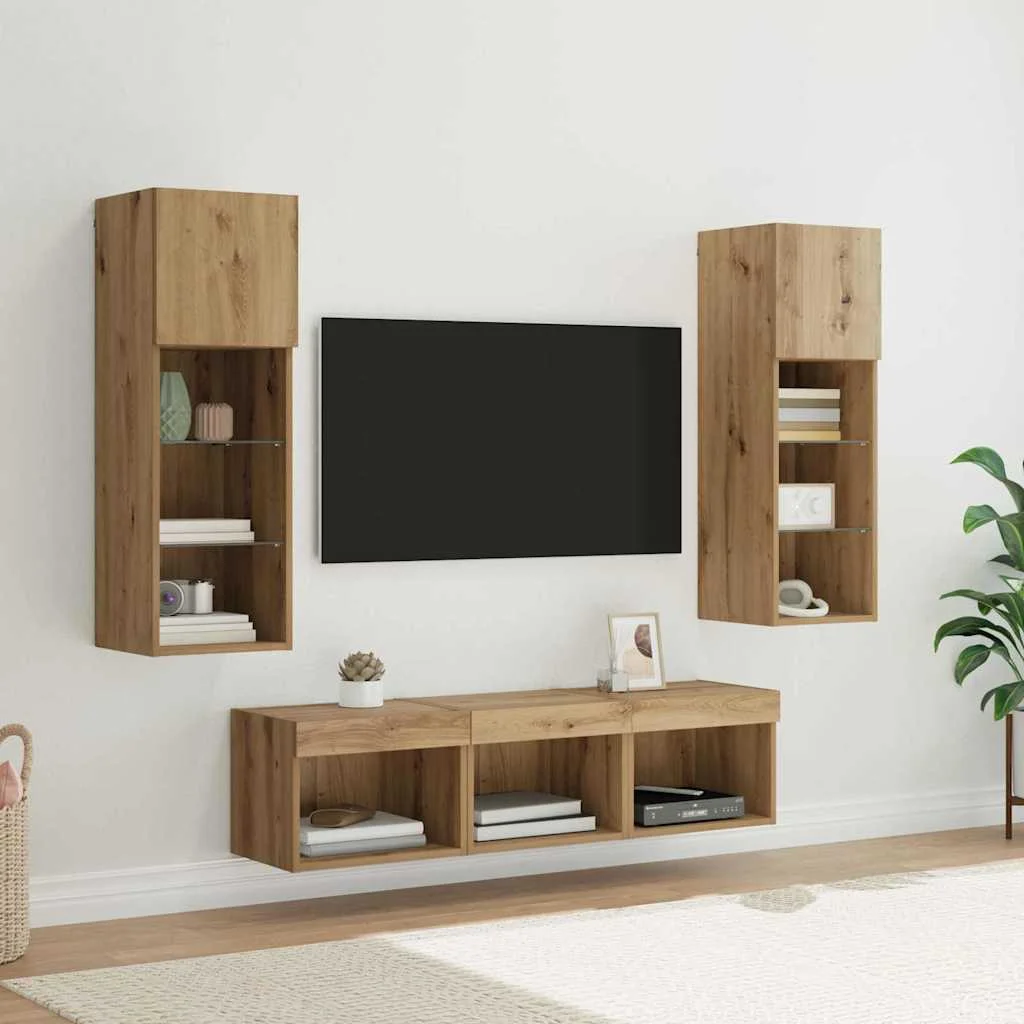 TV Fali Egységek 5 pcs Fekete tölgy 60 x 30 x 30 cm Faanyag