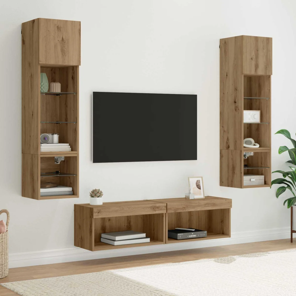 TV faliszekrény LED -es lámpákkal 6 pcs Artisan tölgy Faanyag