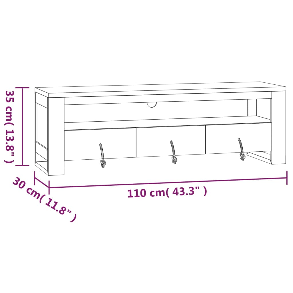 Tömör tíkfa TV-szekrény 110 x 30 x 35 cm