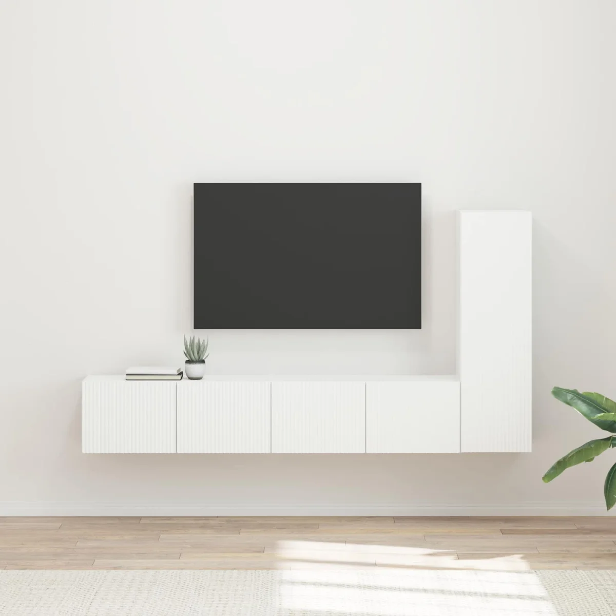 TV szekrény garnitúra Falra szerelhető 3 pcs Fehér Faanyag