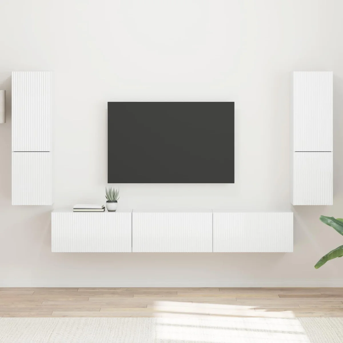 TV szekrény garnitúra 4 pcs Magas Fényű Fehér Faanyag
