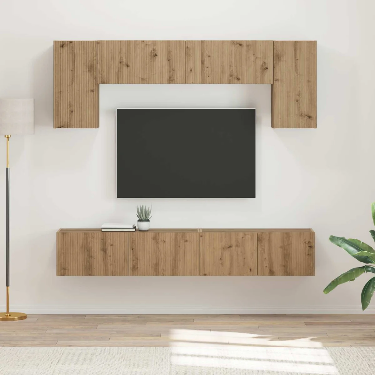 TV szekrény garnitúra 4 pcs Füstölt tölgy Faanyag