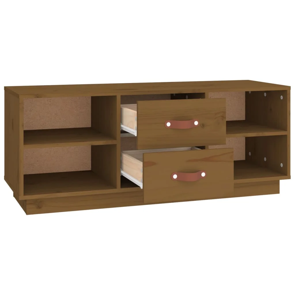 Mézbarna tömör fenyőfa TV-szekrény 100x34x40 cm