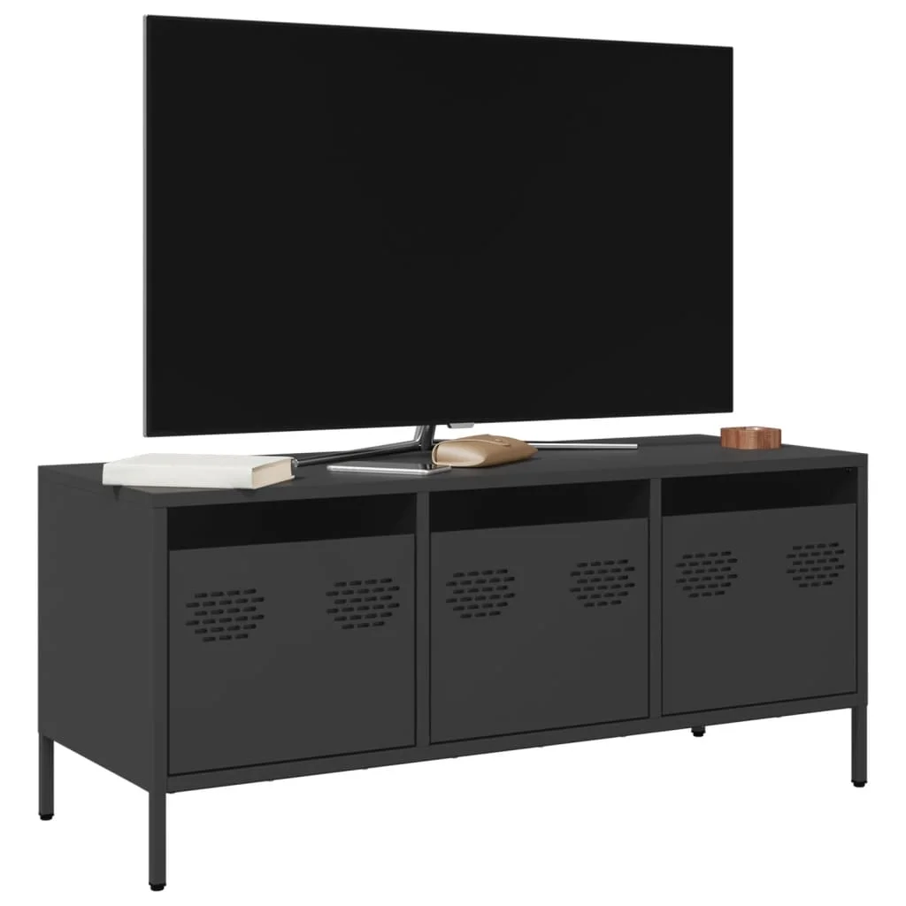 Fekete hidegen hengerelt acél TV-szekrény 101,5 x 39 x 43,5 cm