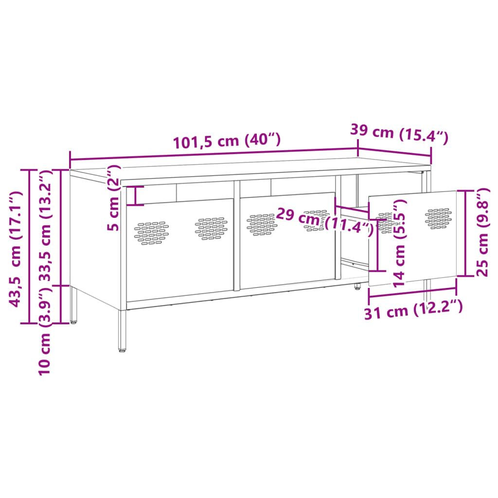 Mustársárga hidegen hengerelt acél TV-szekrény 101,5x39x43,5 cm