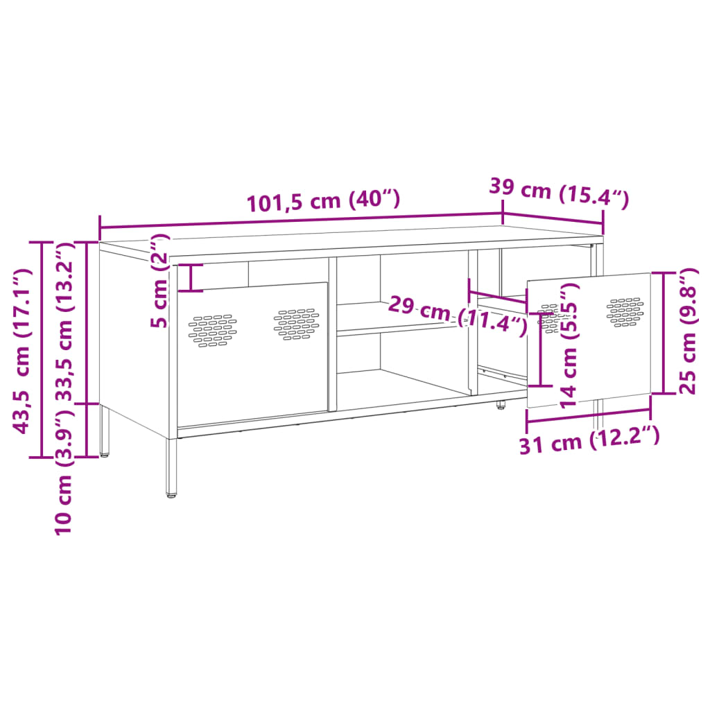 Fekete hidegen hengerelt acél TV-szekrény 101,5 x 39 x 43,5 cm