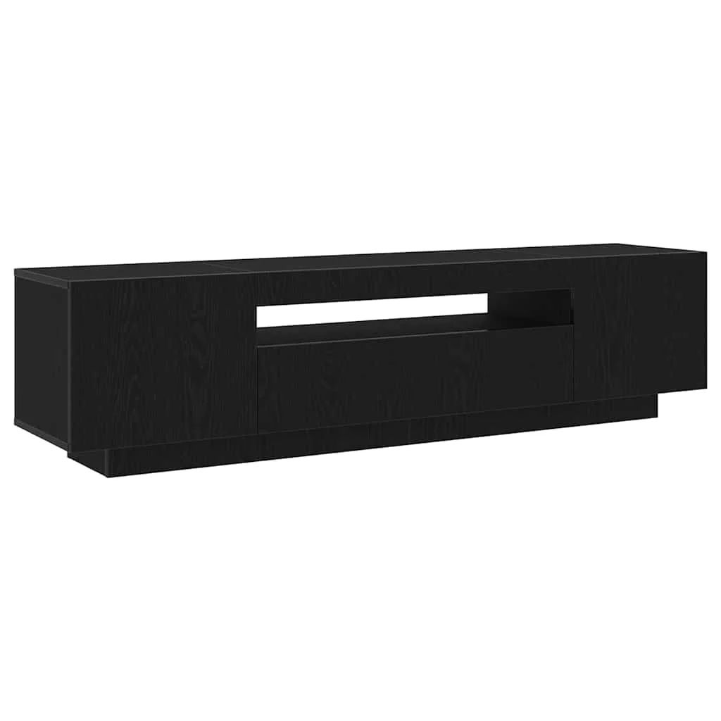 TV szekrény LED fényekkel, fekete tölgy, 160x35x40 cm, műgyanta