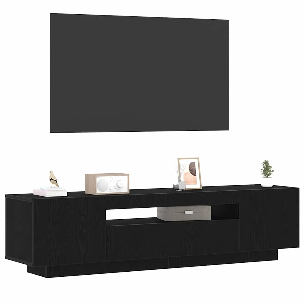 TV szekrény LED fényekkel, fekete tölgy, 160x35x40 cm, műgyanta